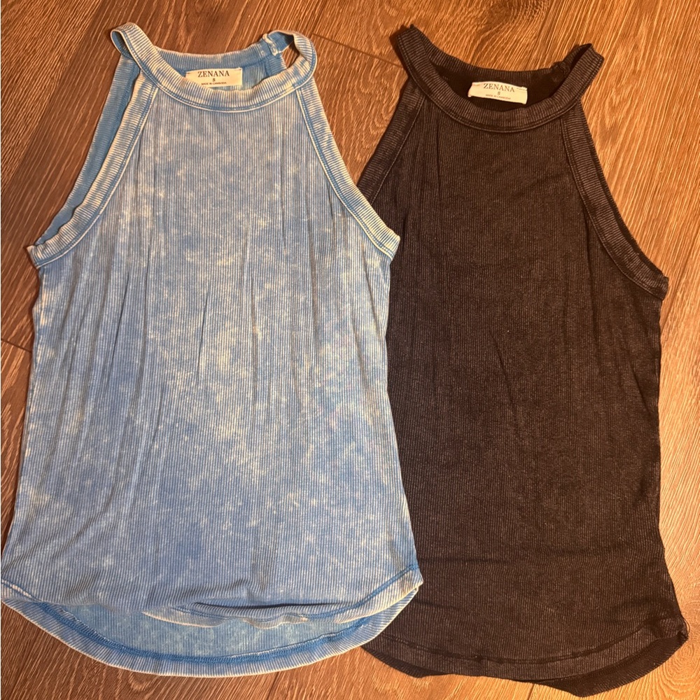 Zenana Outfitters Blue and gray Tank Tops